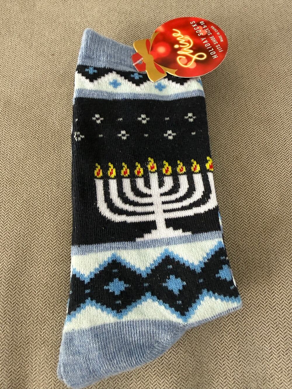 Hanukkah Fair Isle Crew Socks Men Women Shoe Size 5-10 NWT Blue